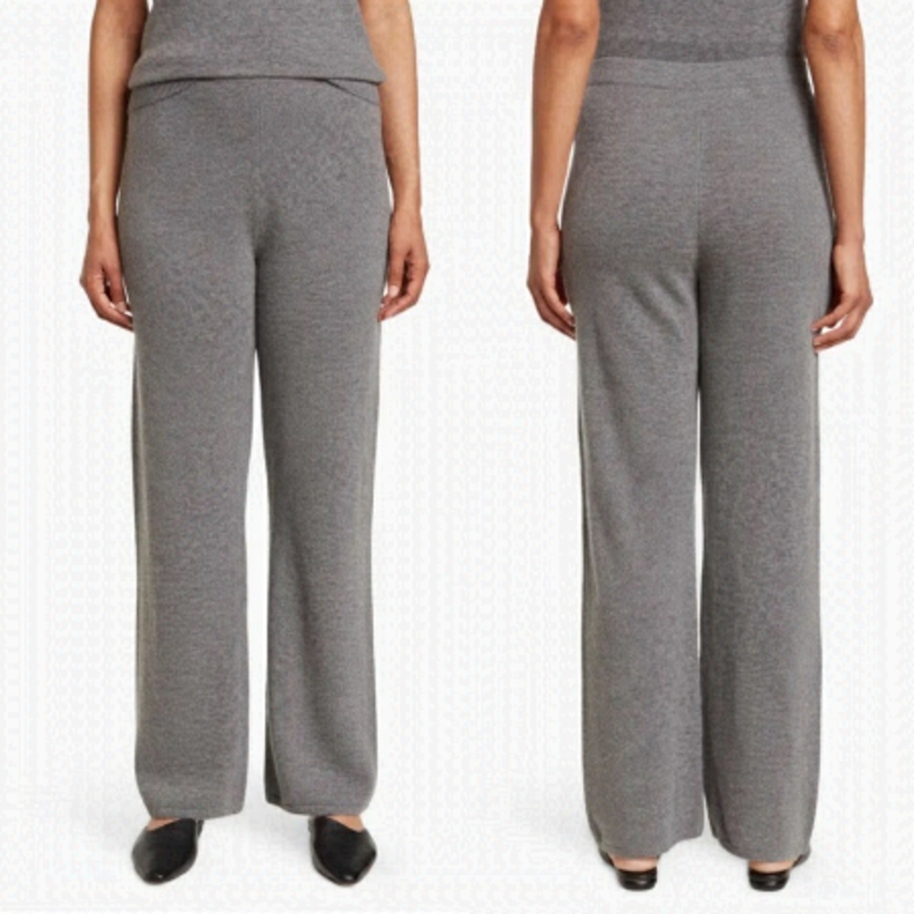 St. John Light Wool-Blend Knit Pants Grey Melange